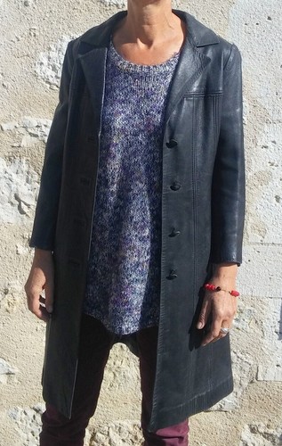 Long manteau vintage cuir - , noir