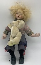 Poupée En Porcelaine Fines Avec Grand Ourson En Peluche Hauteur 40 Cm Fille