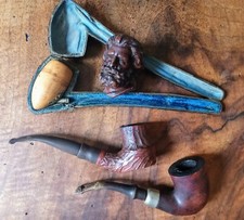 2 foyers pipes anciennes Tête sculptée + Écume + 2 offertes Denicotea + Ropp C41