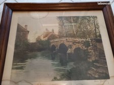 Grand tableau 70x85 cm signe Henri jourdain(1864-1931) / paysage au pont