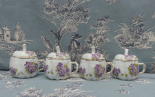 4 Pots à Crème Limoges RARE  forme de Citrouille et vVolette décor sur un coté