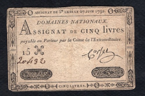 Assignat livres 1792 - assignat, etat