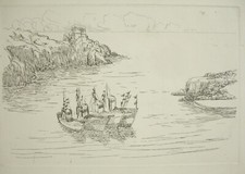 Gravure  vers 1970 bateaux de