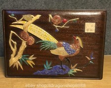 8 "Chine ancienne fleur jaune en bois peinture oiseau pie boîte à fleurs