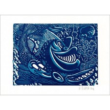 DI ROSA Hervé - Bois gravé  "Poissons Sétois, Camaïeu" 37x52cm - 2014