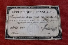 ASSIGNAT de DEUX CENT CINQUANTE LIVRES / L'an 2 1793 / Série 3788 / signé HUREUX