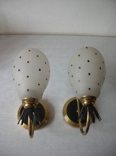 Paire d'appliques électriques luminaire en laiton et verre des années 1950/60