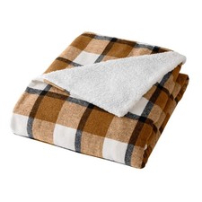 Plaid 125x150 cm - Ecossais Camel, Tartan et Sherpa - Marron