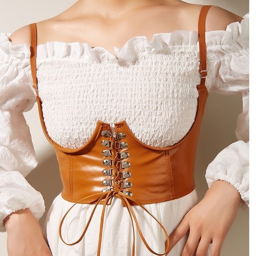 Femme faux cuir large corset - faux,