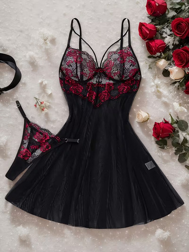 Nuisette noire broderies - nuisette,
