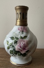 Lampe BERGER en PORCELAINE DE PARIS forme TORSADÉE décor ROSES TBE