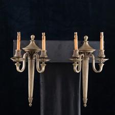 Antique French Neoclassical Brass Wall Sconces Louis XVI Empire Style Pair