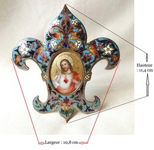 Oratoire de Chevet, cloisonné et porcelaine peinte du sacré-cœur de Jésus.