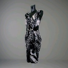 Frank Lyman Femme Robe Animaler Black / Blanc Imprimer Pailletés Folds Jewels