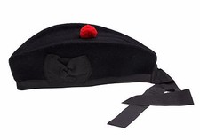 Glengarry Chapeau Noir Uni -100% Pure Laine Classique Écossais Modèle Tailles