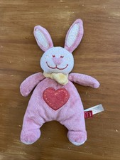 Petit Doudou Peluche Tex Baby Lapin Blanc Rose Coeur 21 Cm Écharpe Jaune
