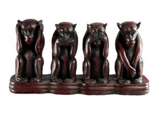 4 Singes de la Sagesse Résine Bordeaux - Décor Éthnique H13cm - 1kg400  # 3933