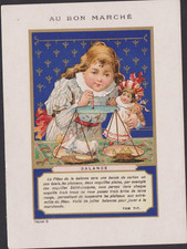 ANCIEN CHROMO PUBLICITAIRE AU BON MARCHE/FILLETTE JOUANT A LA POUPEE/BALANCE