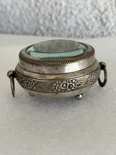 Ancienne Boîte Métal Argenté Verre Biseauté Poinçon à Identifier