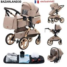 Poussette 3 en 1 Bébé Combinée Siège-Auto Nacelle Trio Réversible Réglable.Khaki