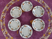 6 Sous Tasses Soucoupes Badonviller Modèle DOC Décor Panier Abricots Orange/Noir