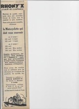 Publicité ancienne octobre 1928 Moto Rhony'x Lyon Pub 32.5 x 7.5 