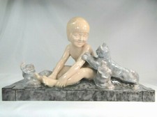 SPL. GRANDE SCULPTURE CERAMIQUE CHATS ART DECO SIGNEE LEMOINE ESPRIT CHIPARUS