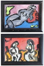 Paire de petits tableaux de femmes nues Jp Alliès