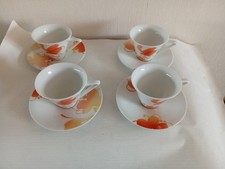 4 tasses blanc/ orange en porcelaine art déco