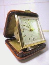 REVEIL de VOYAGE SOLO 4 Jewels mécanique laiton & cuir Clock Vintage Retro