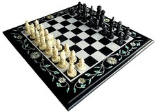 Table De Jeu D'Échecs En Marbre Avec Incrustation Sur Mesure De 22"