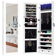 Armoire à Bijoux Mural avec LED Intégré avec 2 Serrure 2 Tiroirs 1 Tringle Blan