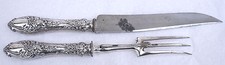 French Sterling Silver Renaissance Meat Serving Set Carving Knife & Fork 19th C