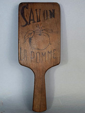Ancien battoir à linge publicitaire, Savon La pomme, Savon Abat-jour, bois B817