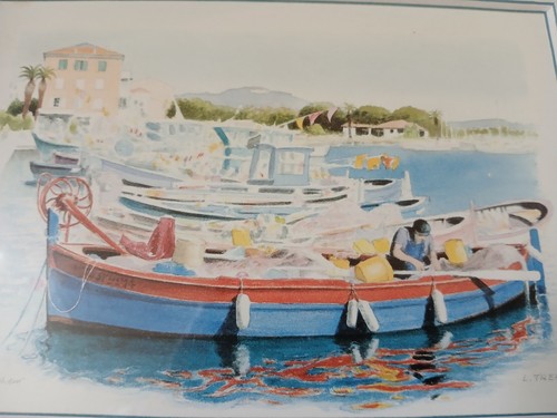 Tableau ancien bateau pecheur - tableau,