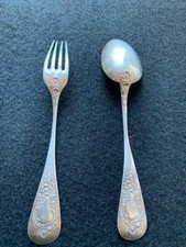 Fourchette avec cuillère - argent massif, Minerve,France 1900