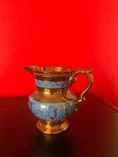 JERSEY pot a lait Pichet Broc faïence anglaise lustré cuivré et bleu XIXe 10 cm