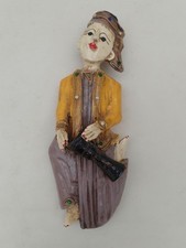Ancienne statue murale musicien en bois sculpté peint à la main - Asie, Birmanie