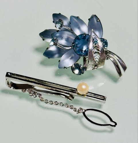 Ensemble broche bleue vintage