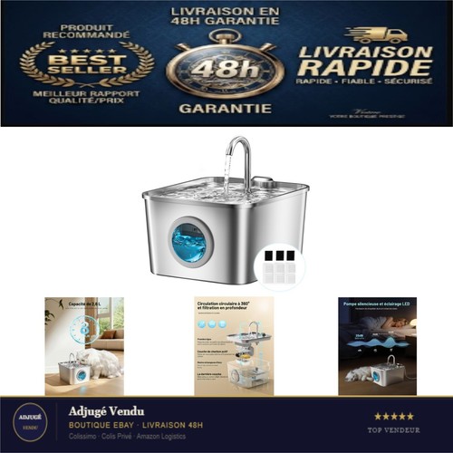 Fontaine eau chat inox - inox, 2,6l