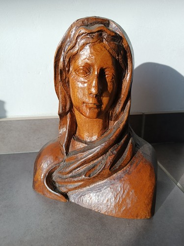 Buste sculpté bois vierge - buste,