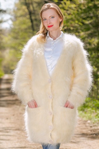Ivory long cardigan fuzzy