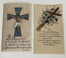 2 Images pieuses anciennes peintes Jésus Crucifix Collection Religion