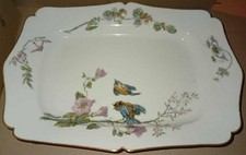 plat de service en porcelaine de limoges W.GUERIN  décor d oiseaux