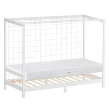 Lit enfant but de football avec matelas sommier cadre en bois blanc 90x200 cm