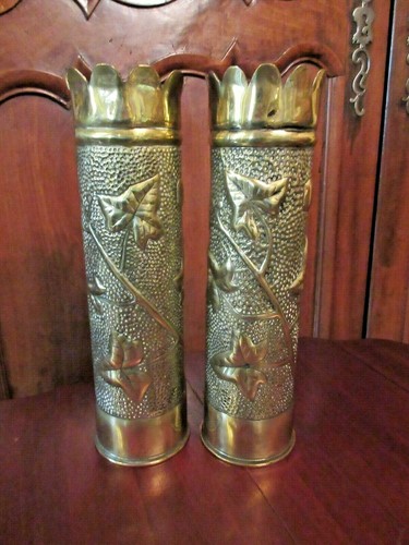 Paire vases obus en laiton - obus,