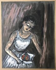 Gouache Originale Portrait Danseuse Rideau Scène Bouquet René Gras (1911-2006)