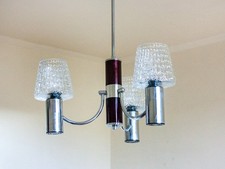 Lustre en chrome et verre années 70 MCM vintage plafonnier 3 bras