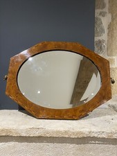 Miroir Mural Ancien Cadre Bois Octogonal et Glace Ovale Biseautée Décoration