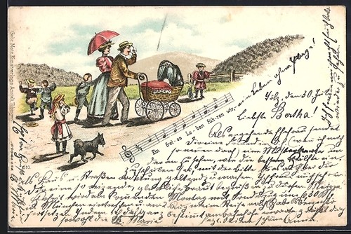 Lithographie famille avec